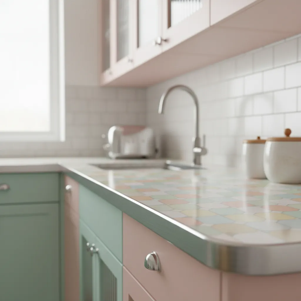Modern quartz countertop in retro kitchen setting