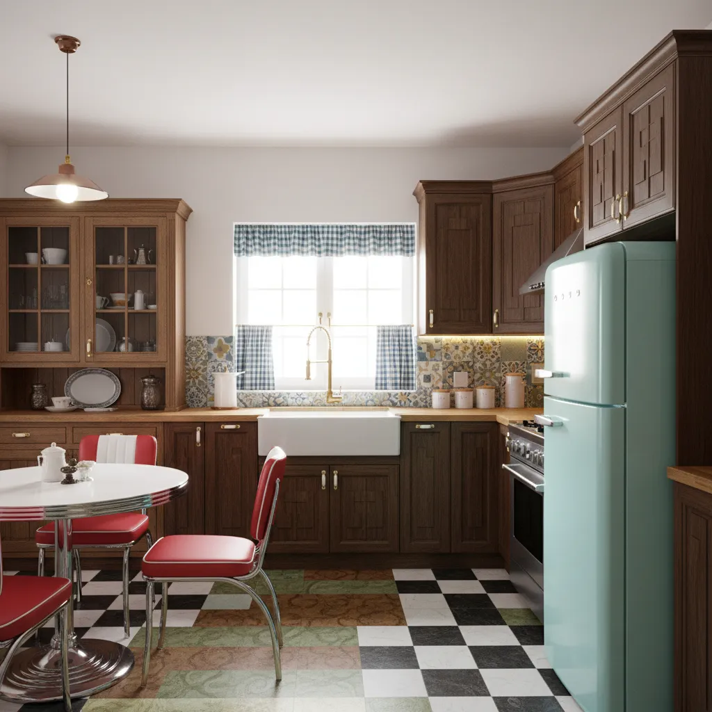 retro kitchen showing mixed vintage styles causing inconsistent design