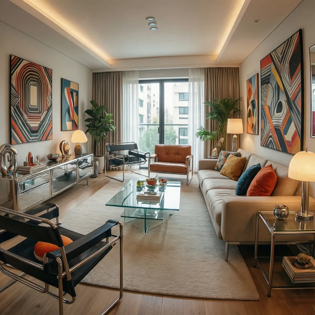 Interior moderno con inspiración en el estilo de los años 80