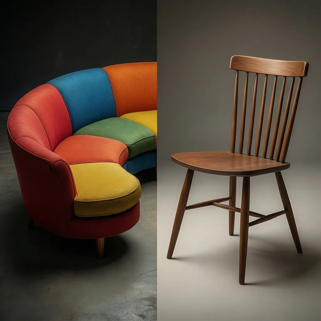 comparison of curved retro furniture shapes and clean mid century modern geometry