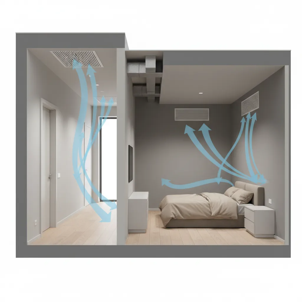 Home HVAC return air vent placement in hallway and bedroom example