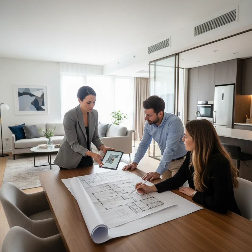 Diseñador de interiores presentando propuesta a un cliente