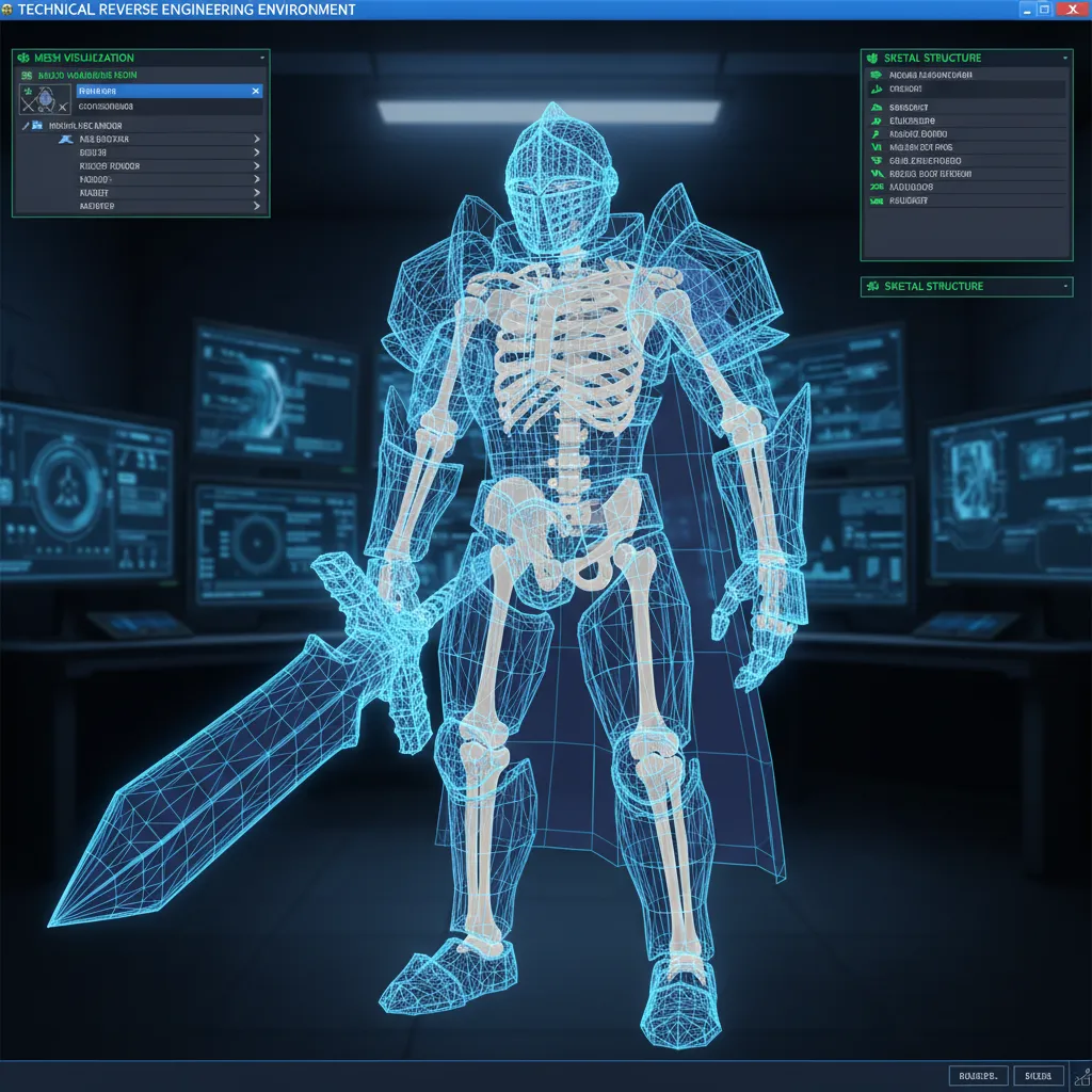 3D character wireframe from PSP game during reverse engineering