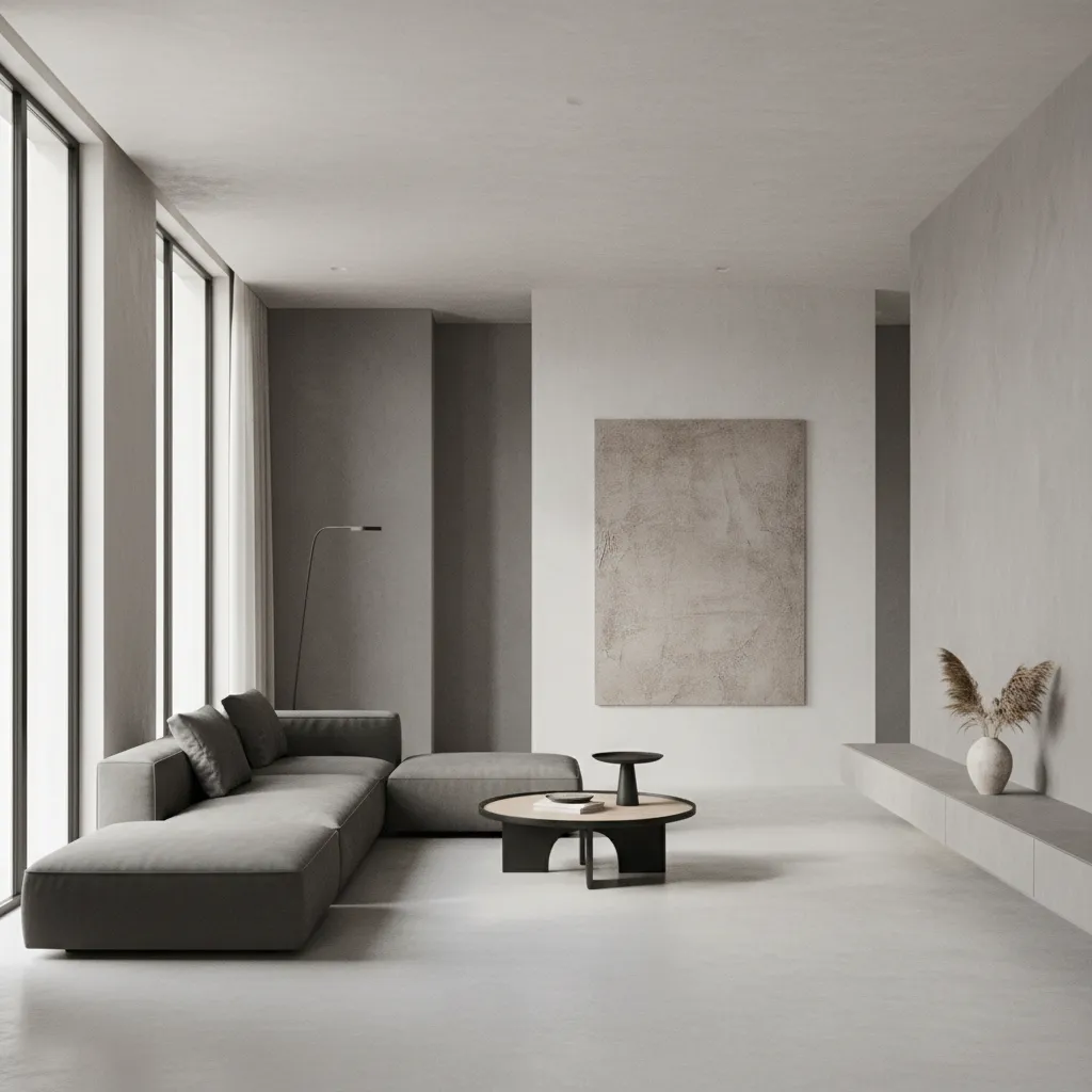 Pared interior moderna con acabado de microcemento