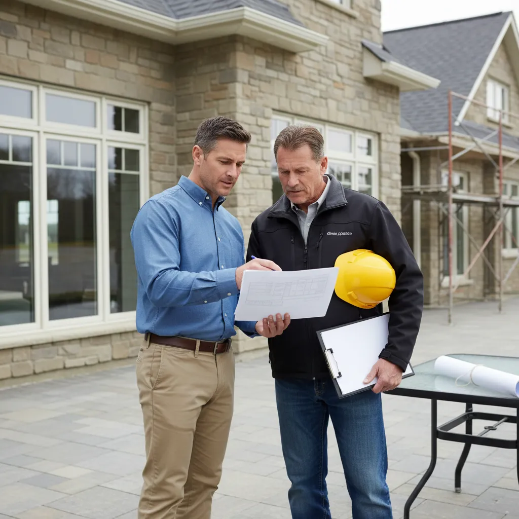 Homeowner reviewing detailed painting estimate with contractor