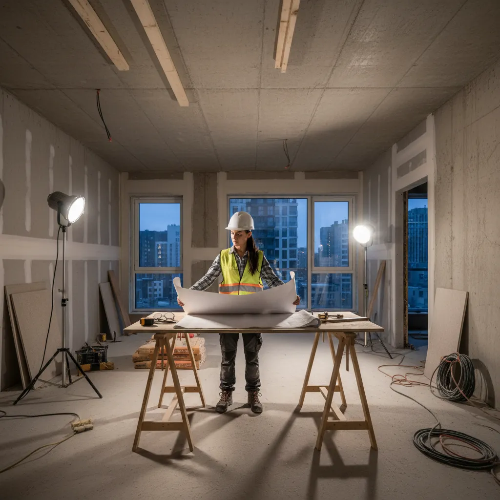 Diseñador de interiores revisando una reforma en obra