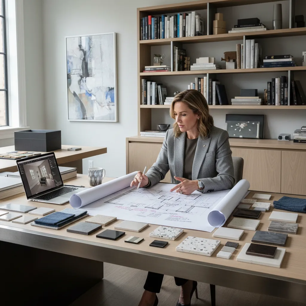 Diseñador revisando plano de interiores antes de exportar a PDF