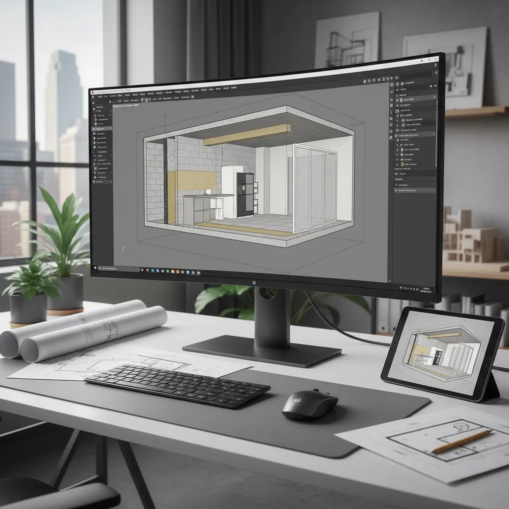 BIM interior model in professional architectural software showing detailed apartment structure