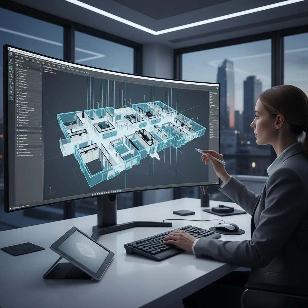 Rhino software style 3D modeling interface showing hospital floor plan extruded into walls