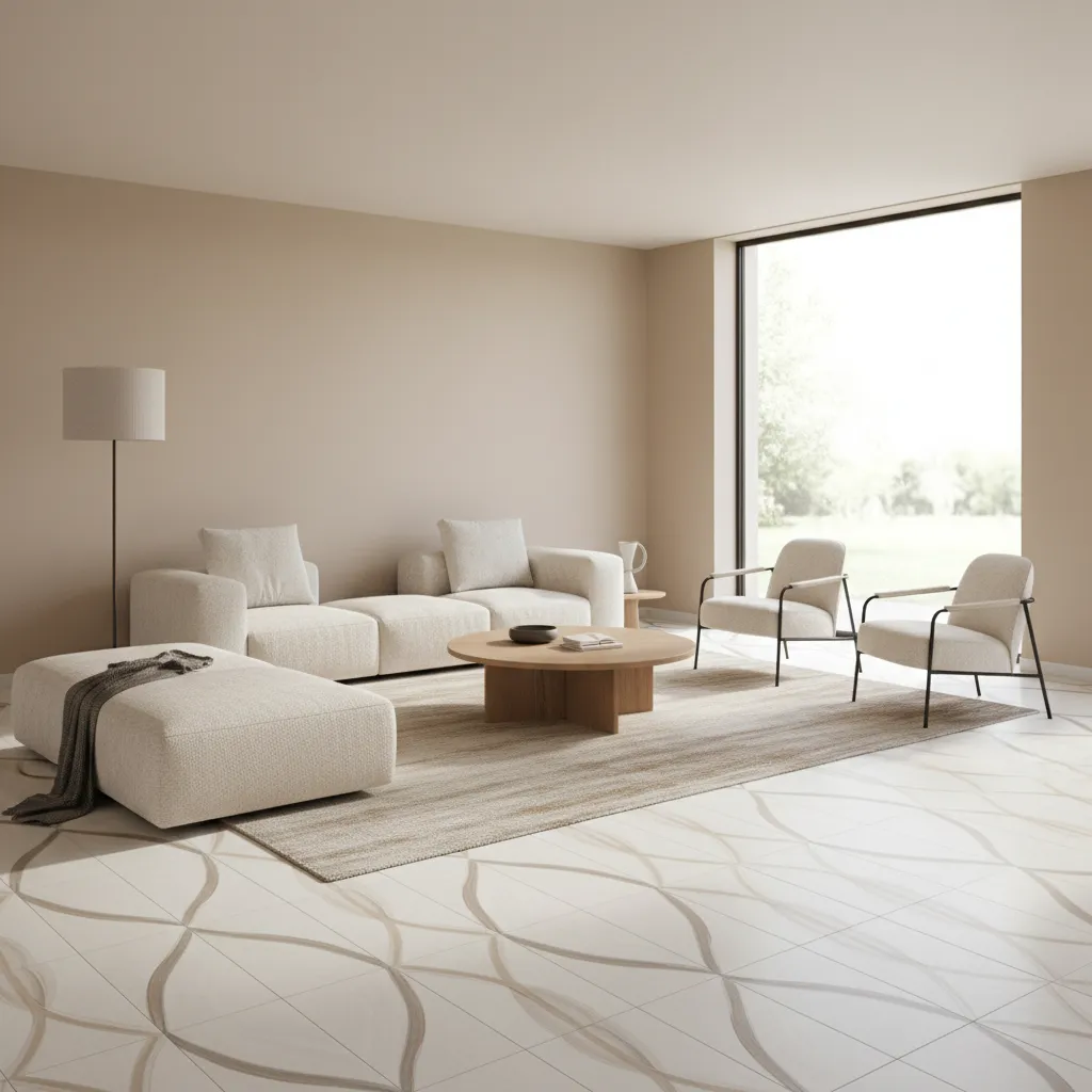 Decorative ribbon tile flooring pattern installed in modern living space