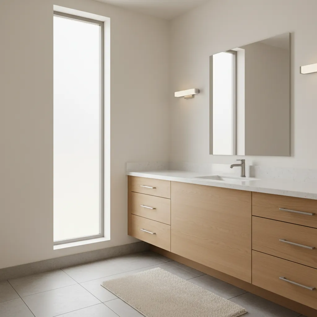 Right offset bathroom vanity with sink on right side and counter space on left