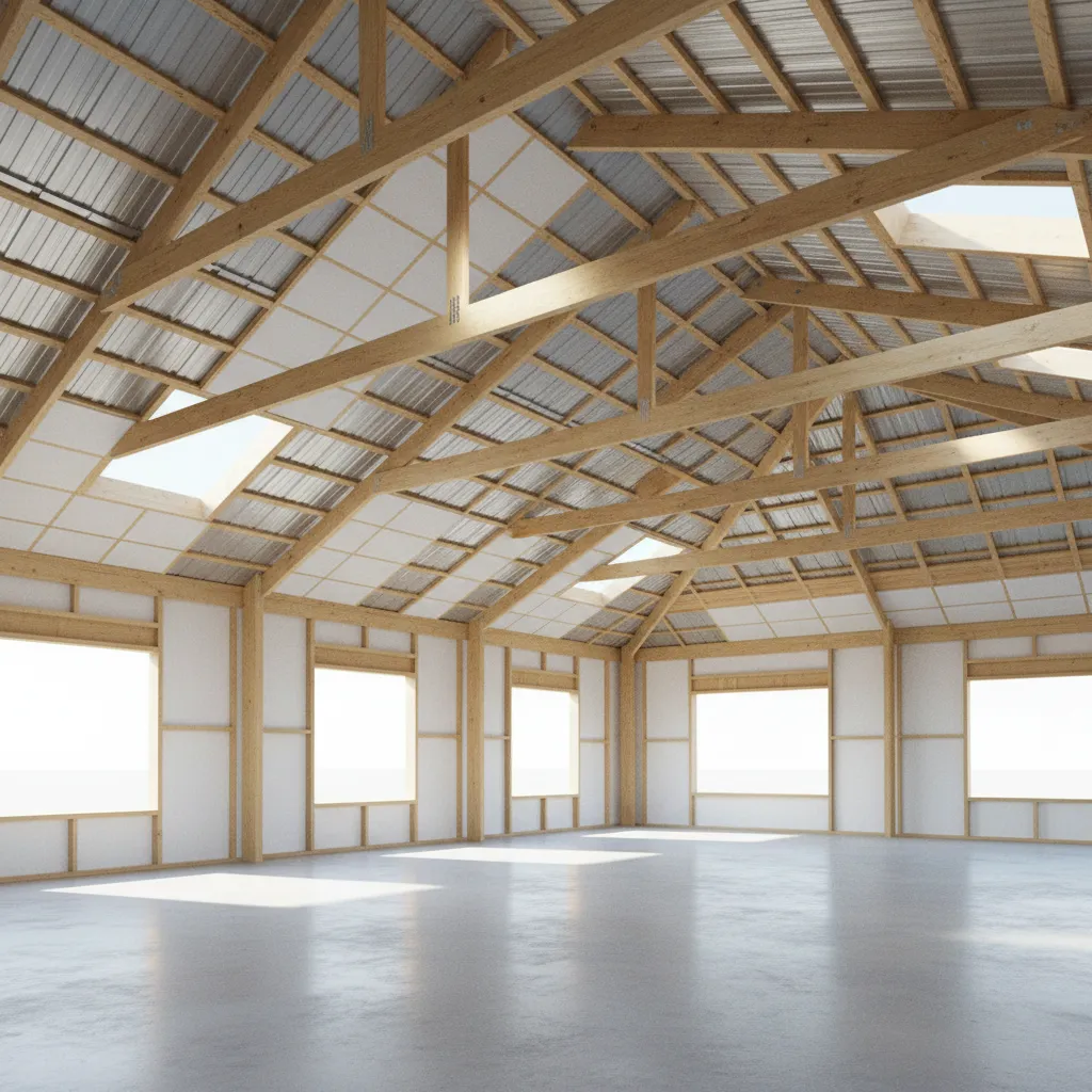 Rigid foam board panels installed beneath metal roof framing