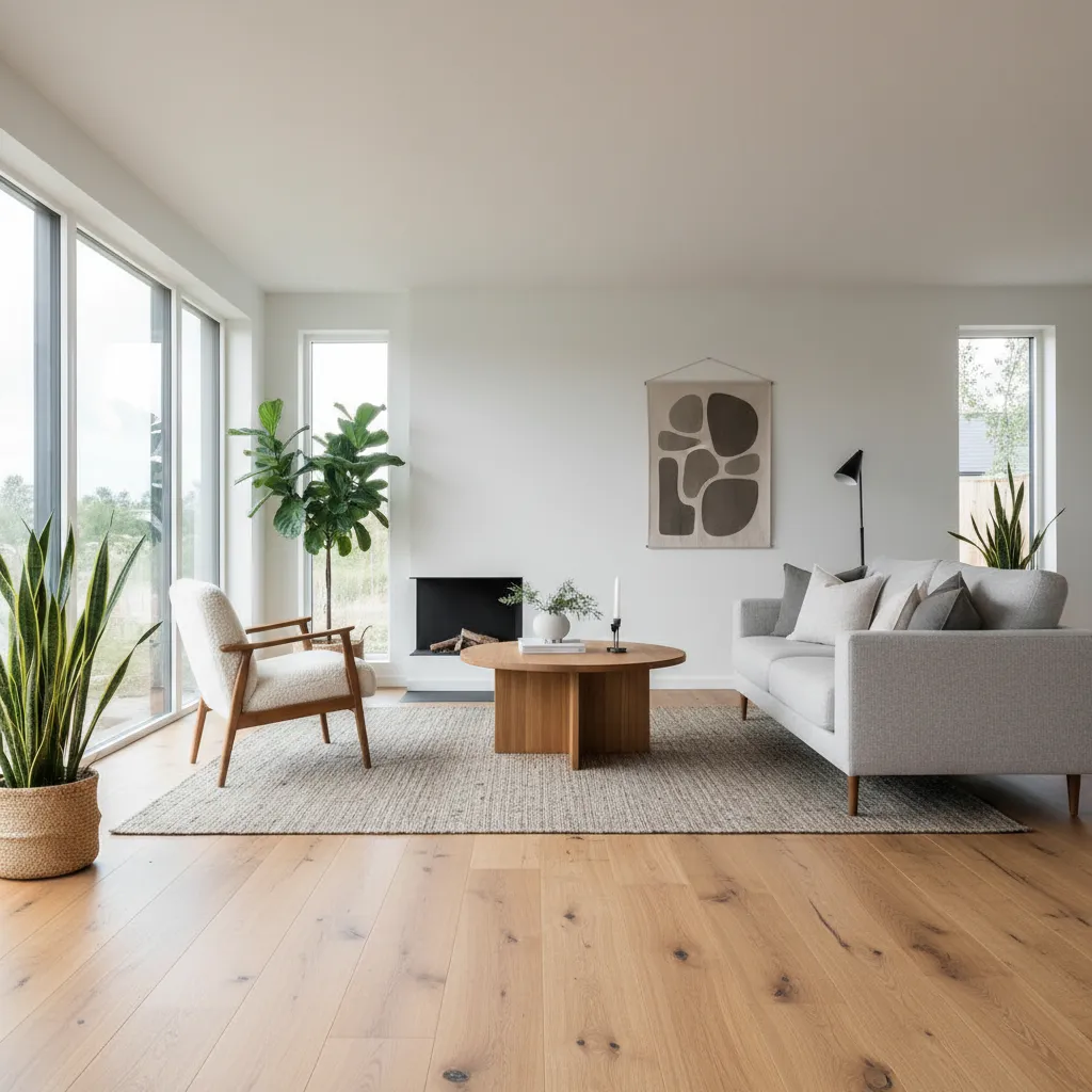 Suelo de roble natural en salón moderno