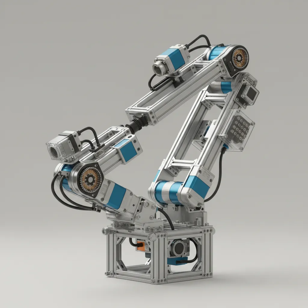 robotics CAD model with motors sensors and structural frame components