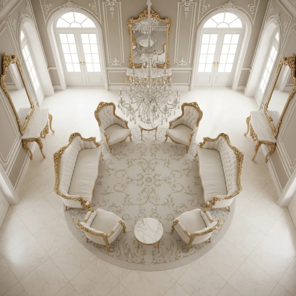 top view layout plan of rococo style living room furniture arrangement