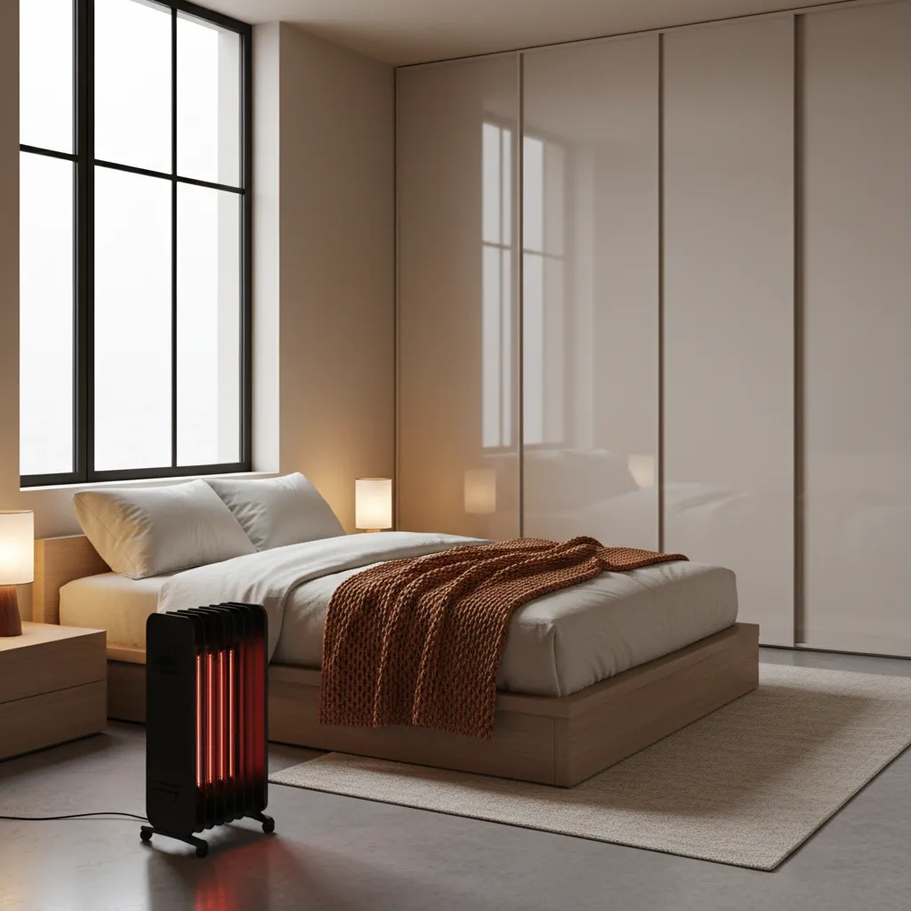 Rod room heater placed safely in a small bedroom