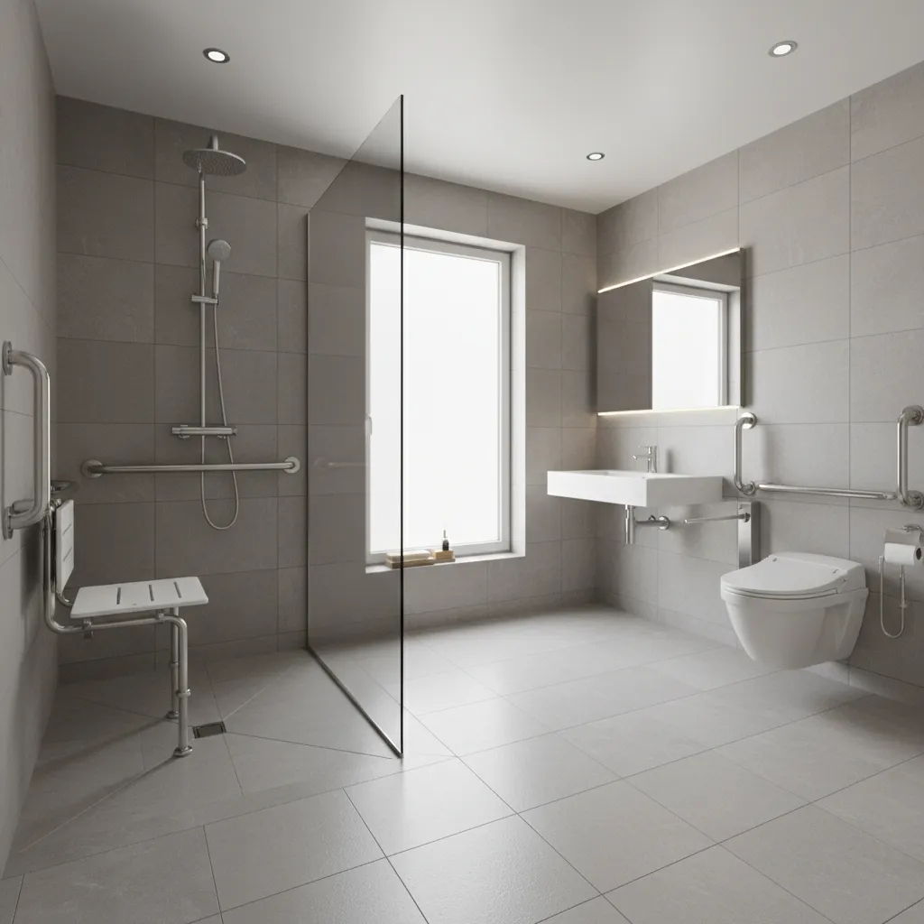 roll in shower design for wheelchair accessible bathroom