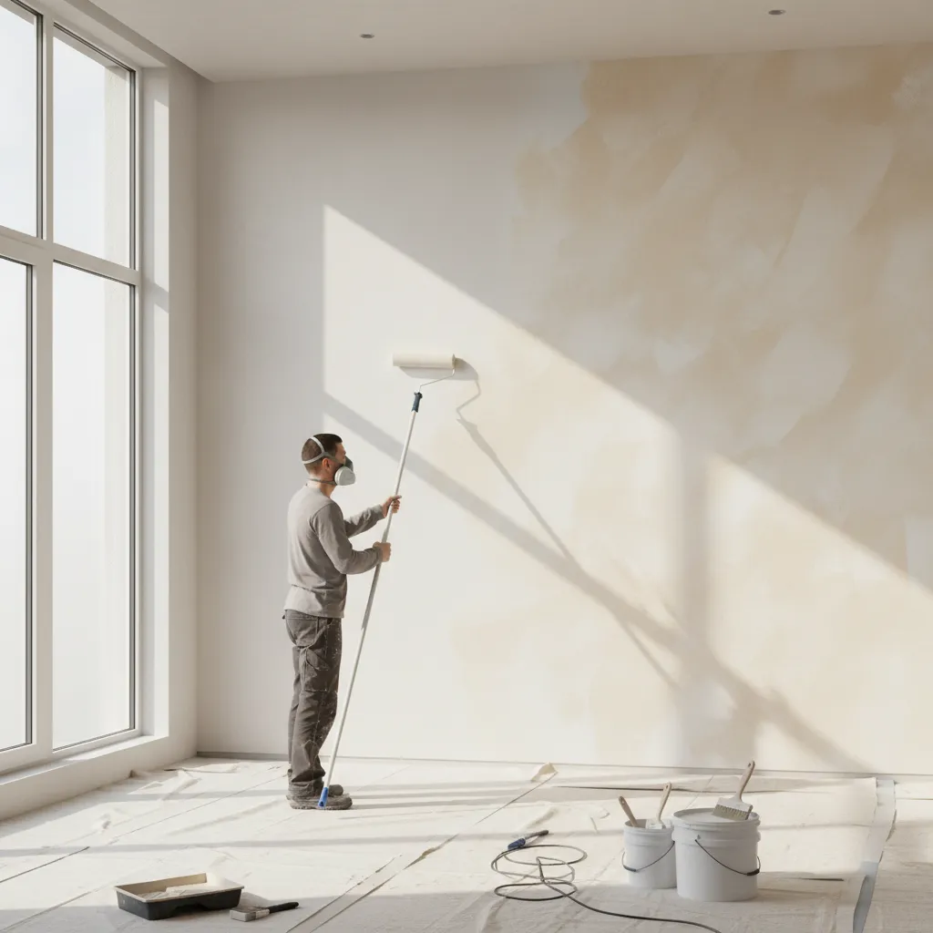 Using roller and brush together for limewash wall application