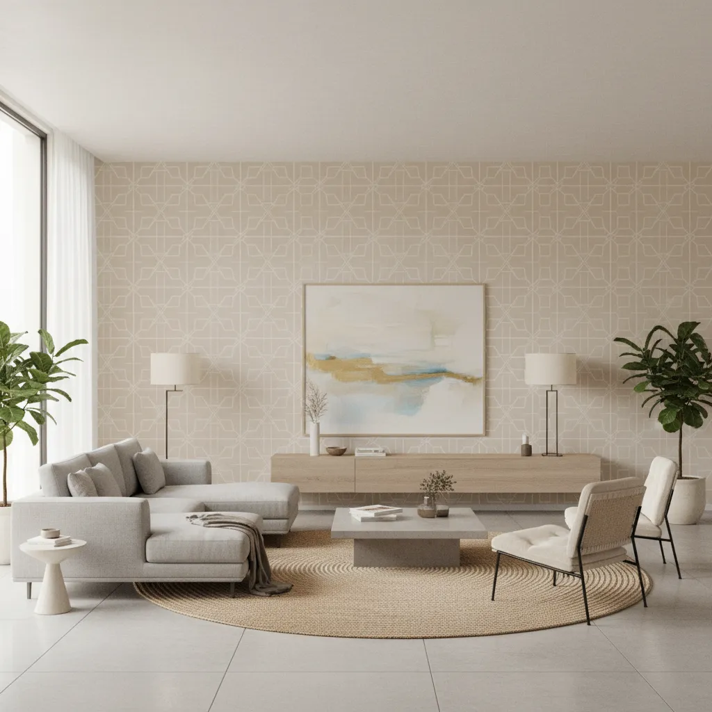 Living room accent wall with subtle geometric roller paint texture