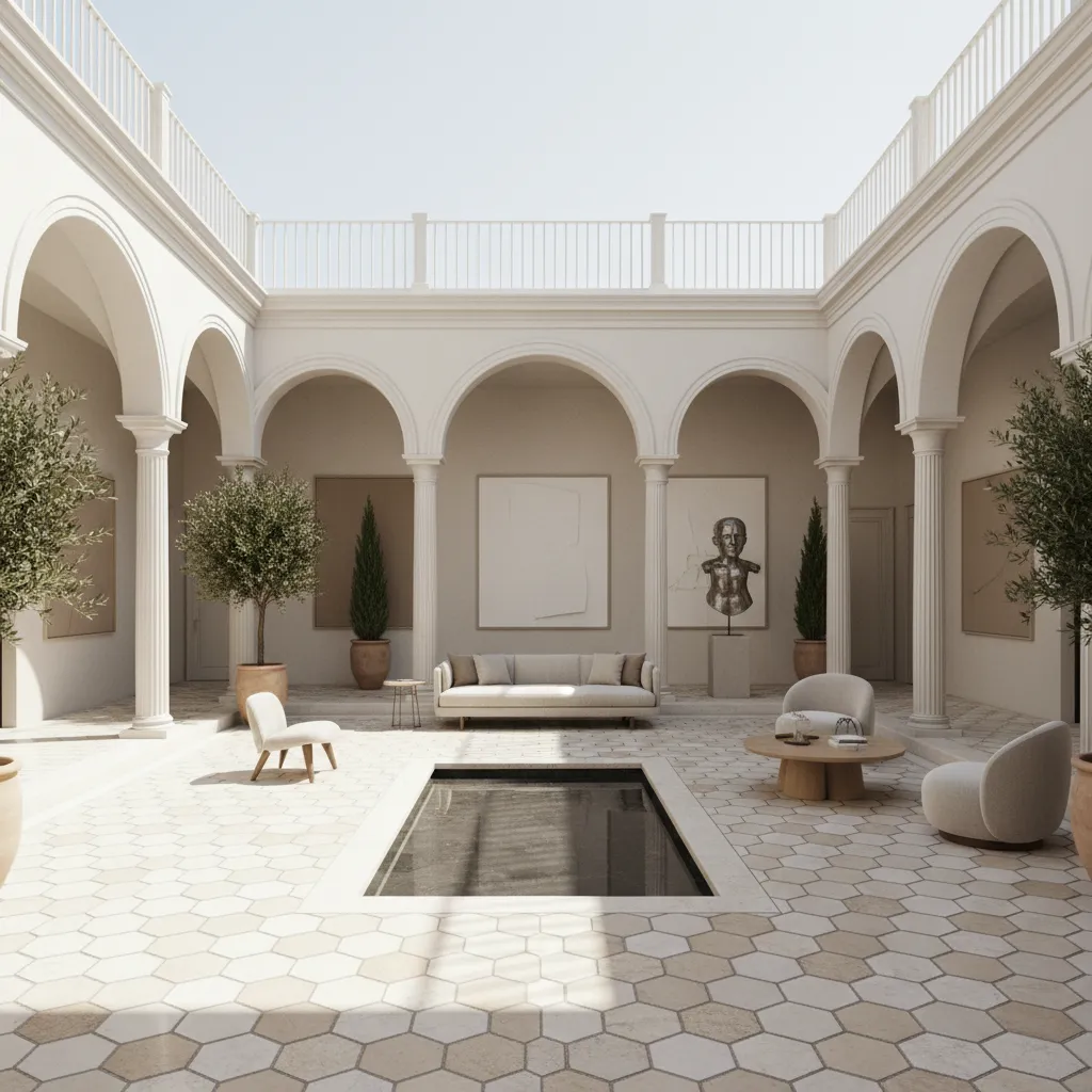 Interior moderno inspirado en elementos del diseño romano