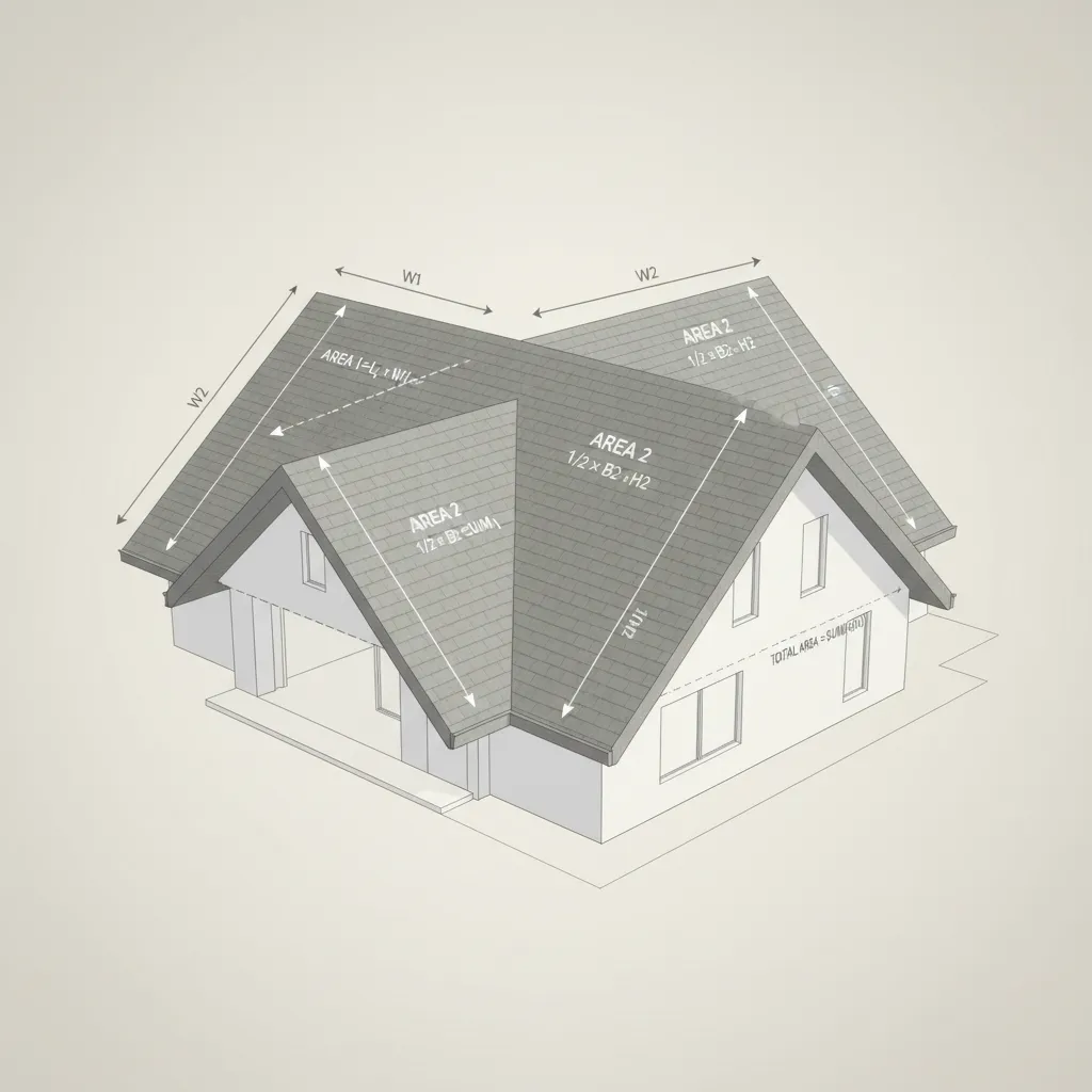 Roof measurement diagram showing pitch and surface area calculation