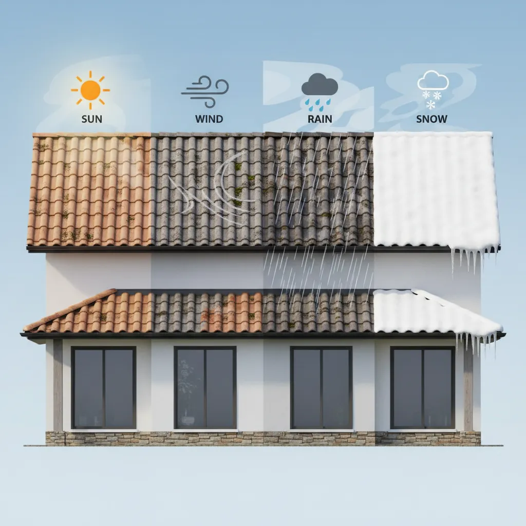 House roof showing climate durability considerations for roofing materials