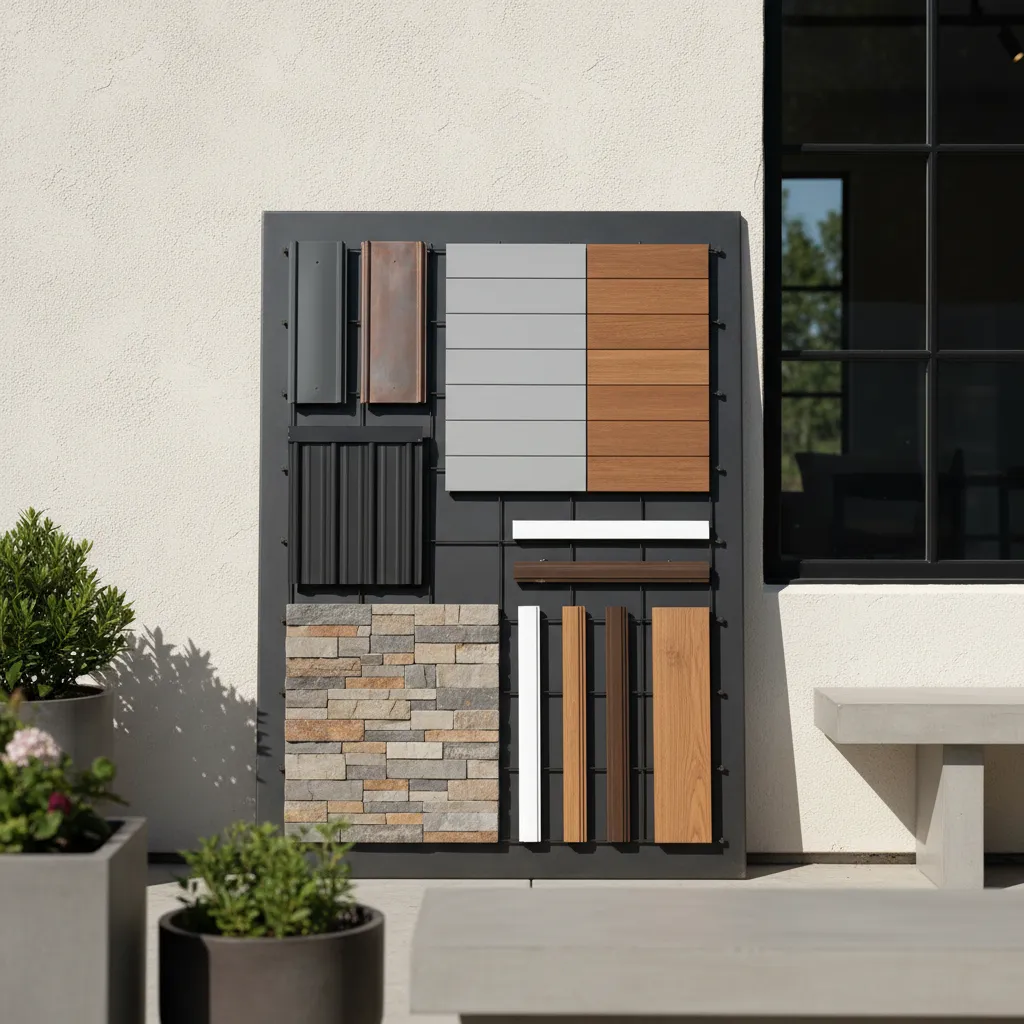 metal roof color samples compared with siding and trim materials