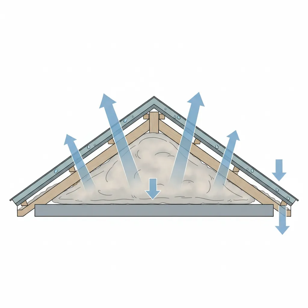 Diagram showing condensation forming under metal roofing panels