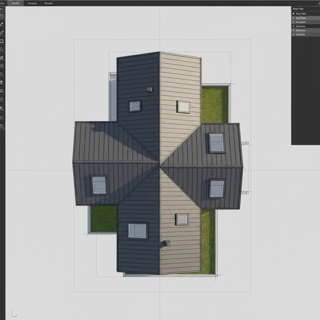 3D roof model displayed in architectural design software