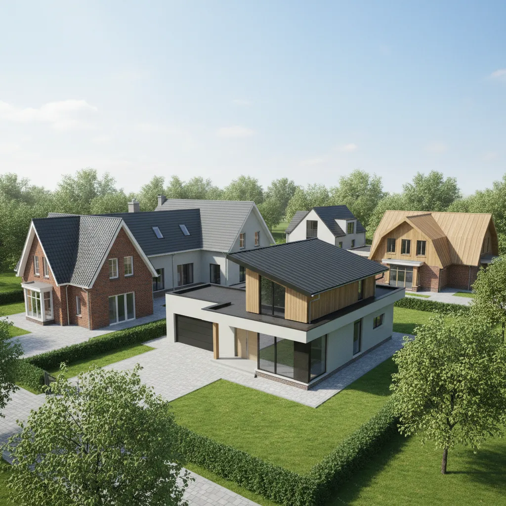 comparison of different roof styles visualized in 3D design software