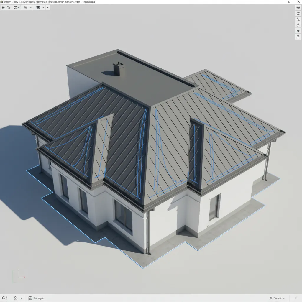 3d architectural model analyzing roof drainage flow and slopes