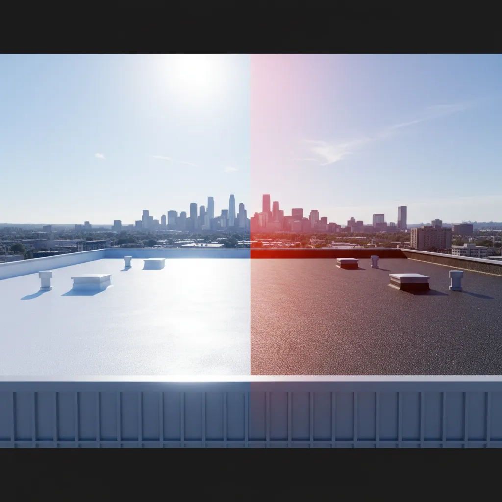 Light and dark roof surfaces showing heat reflection differences under sunlight