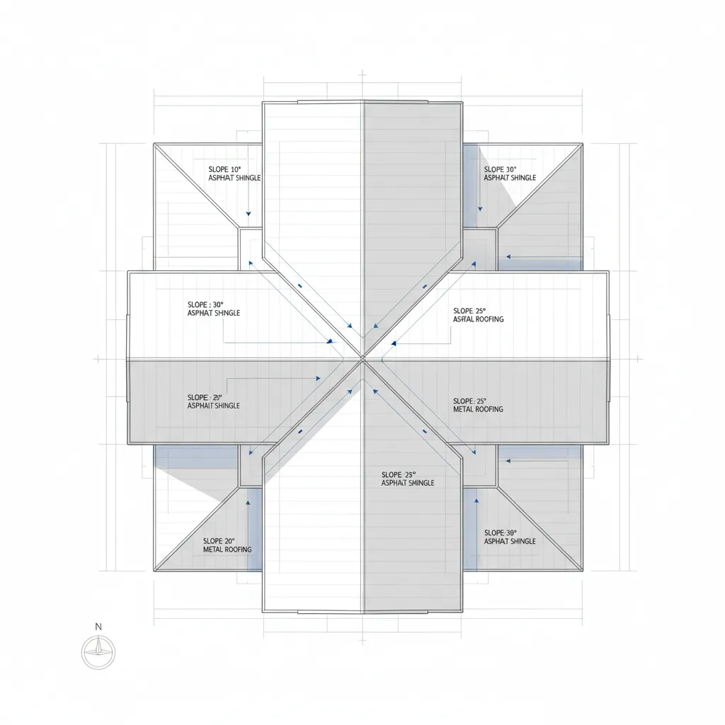 roof layout planning diagram highlighting ridges valleys and slopes