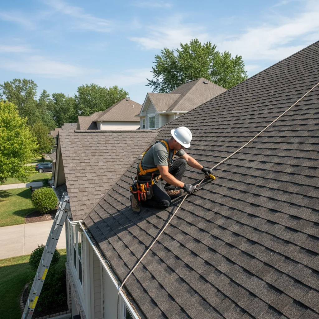 Roof inspection showing maintenance check on residential shingles