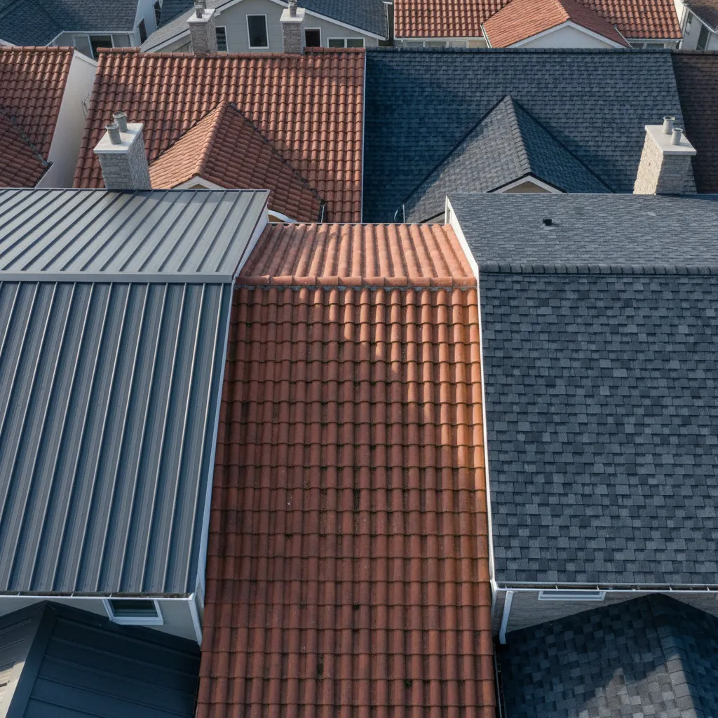 Comparison of metal tile and asphalt roof materials used for coating color selection