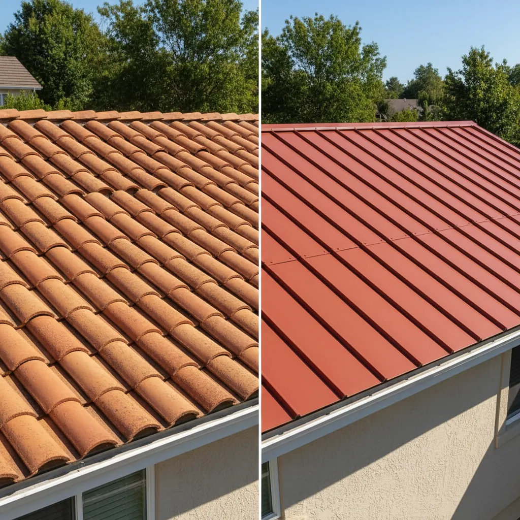 comparison of clay tile roof and clay colored metal roof panels