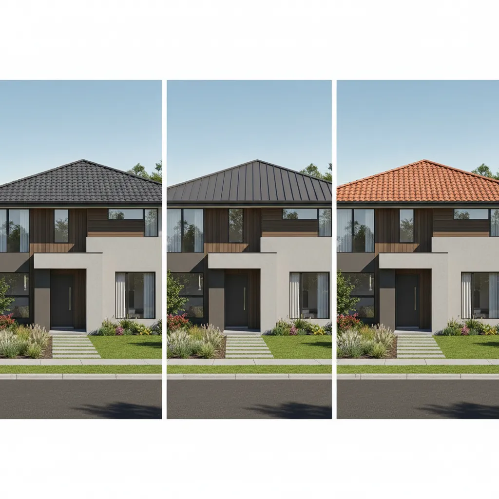 House roof visualization comparing shingles metal and tile materials