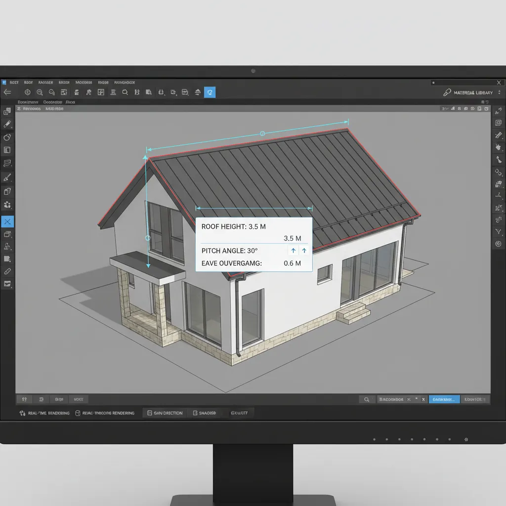 digital interface adjusting roof dimensions and measurements in design software
