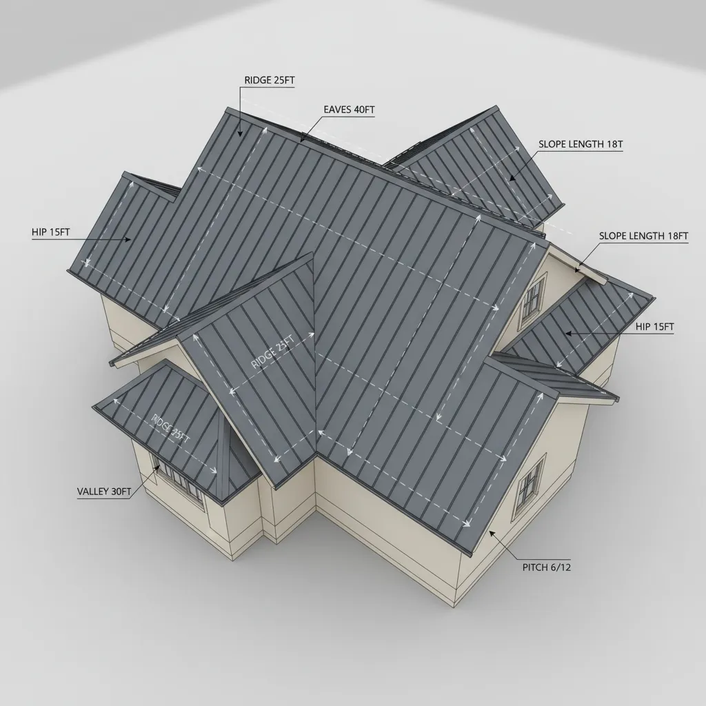 roof plane measurement diagram for metal roofing estimation
