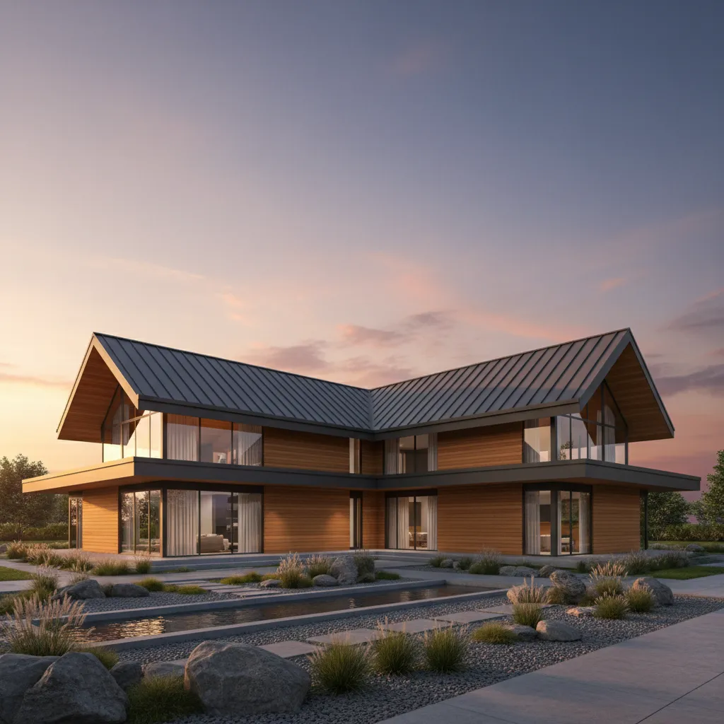 Architectural rendering preview of a completed roof model on a modern residential house