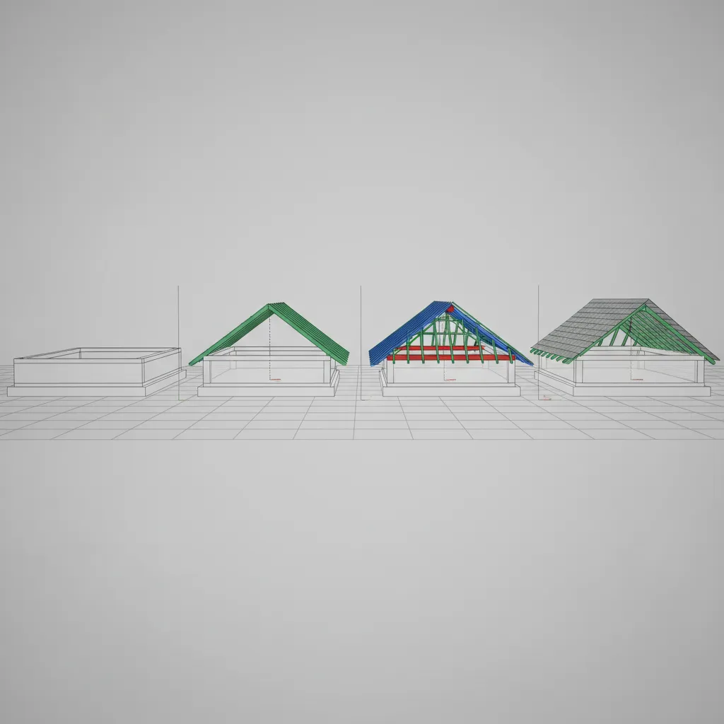 step by step hip roof modeling workflow diagram in 3D design software