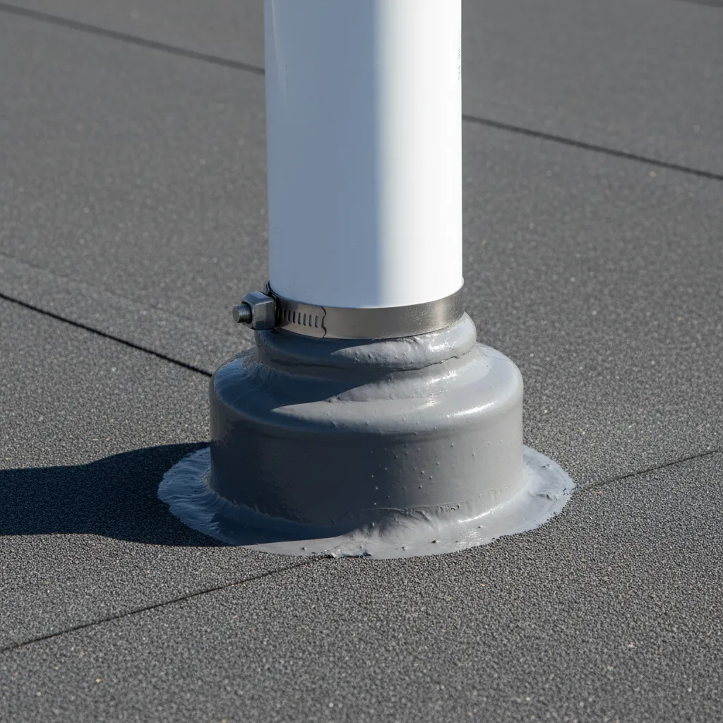 roof membrane sealing around vent pipe penetration