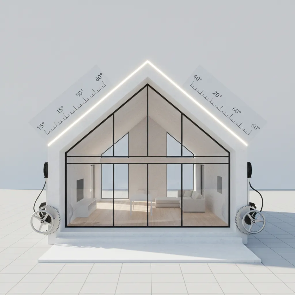 3D architectural model demonstrating roof pitch adjustment on gable roof