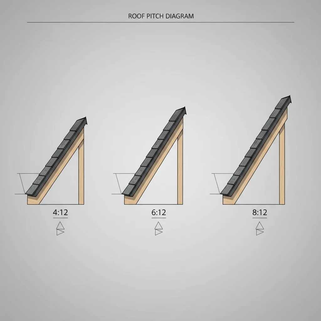 Roof pitch comparison diagram showing slope ratios and angles for residential roofs