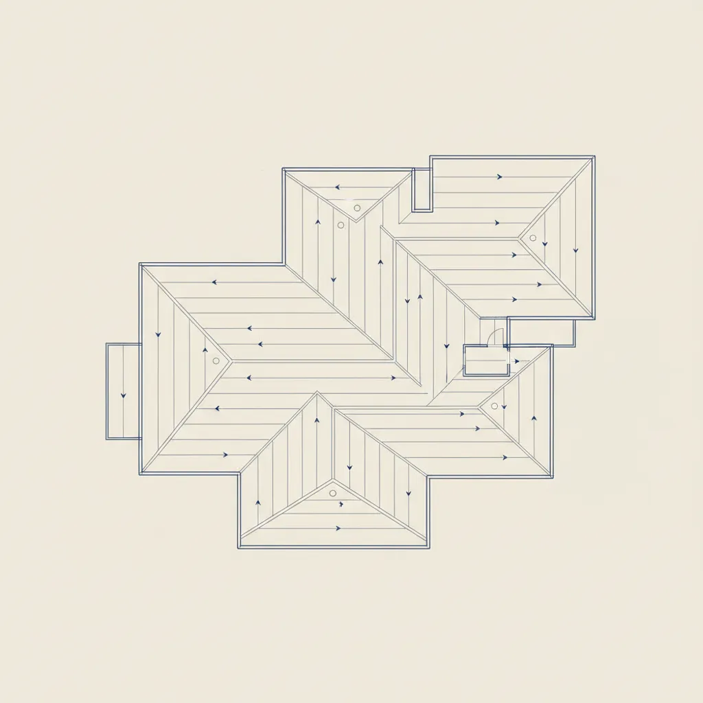 architectural roof plan diagram highlighting slopes and drainage directions