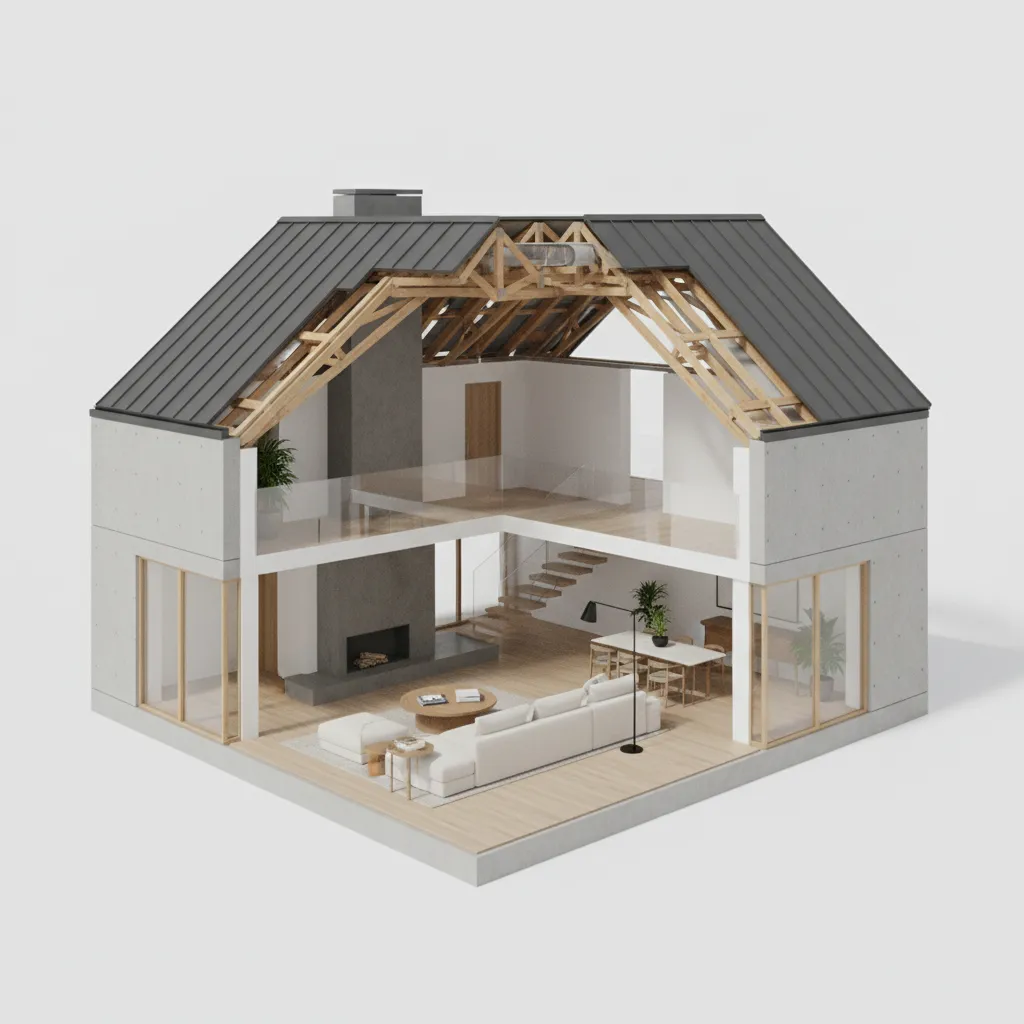 Example showing roof planes correctly aligned with exterior walls in a house model