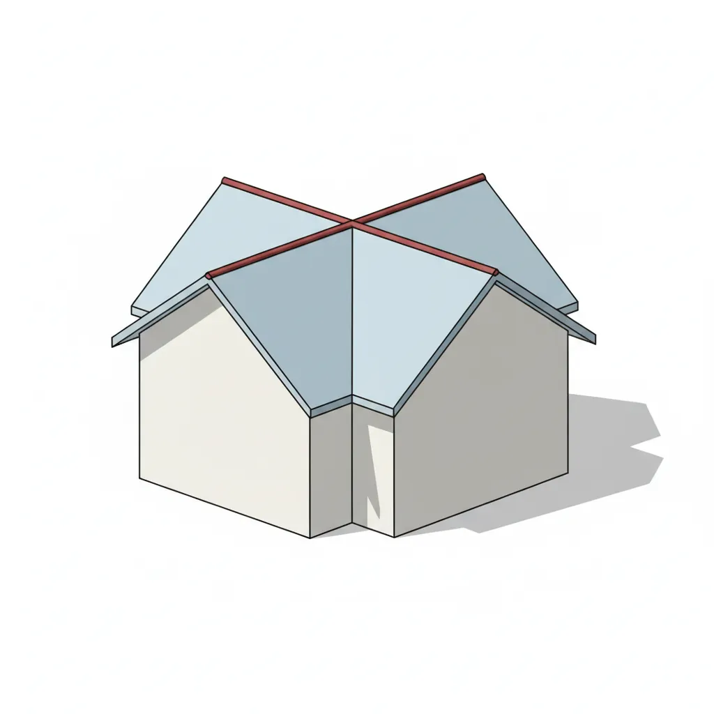 diagram showing hip roof planes intersecting at ridge lines
