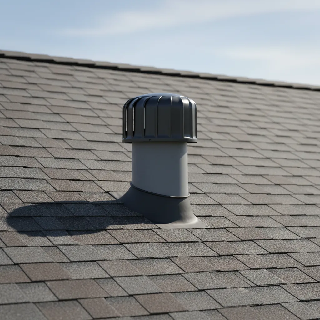 Residential roof plumbing vent stack with protective vent cap installed