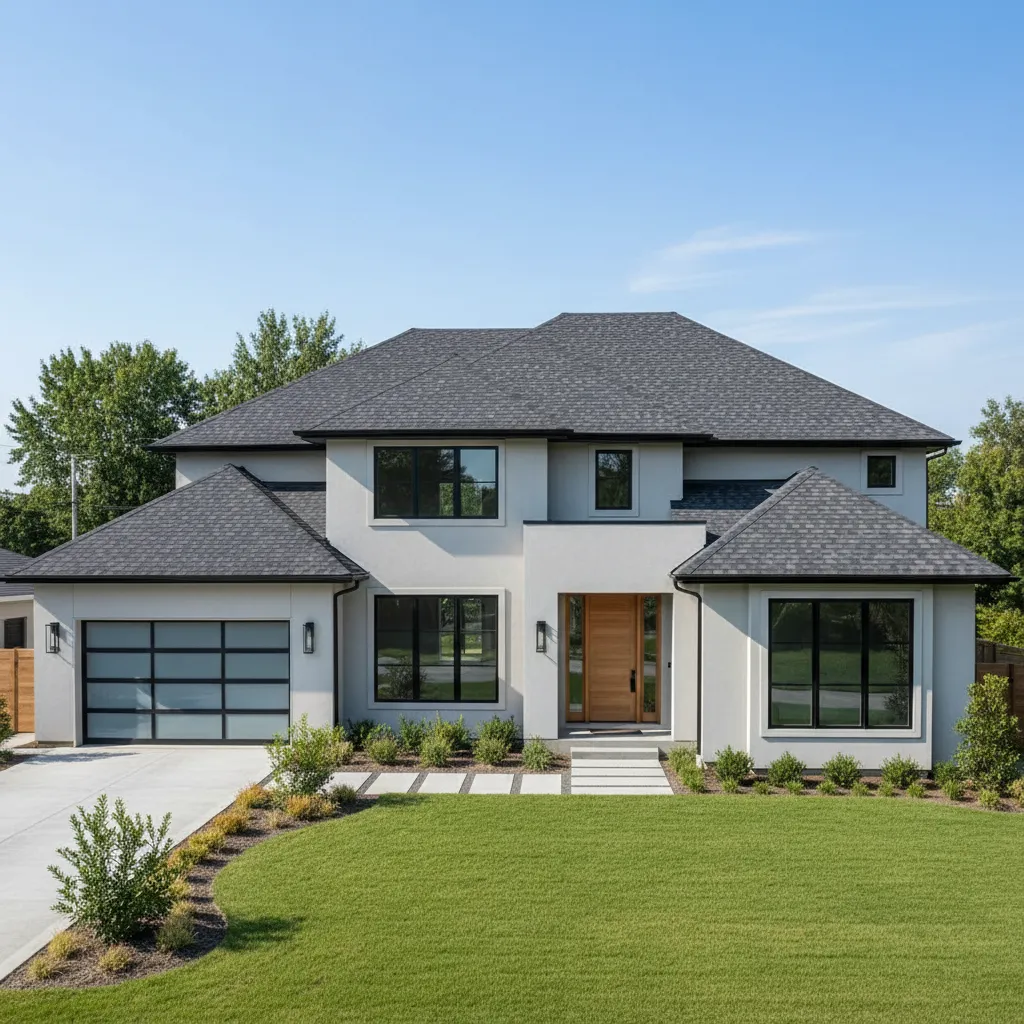 completed residential roof replacement on modern suburban home