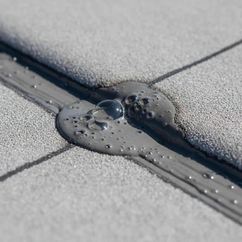 Self leveling roof sealant bubbling along flat roof seam